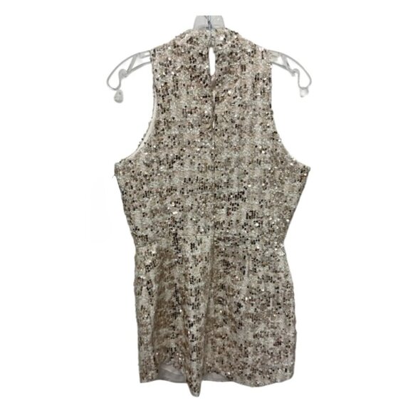 Amanda Uprichard Marshall Mini Dress Medium Gold Beige Sequin Mock Neck Revolve - Picture 9 of 9